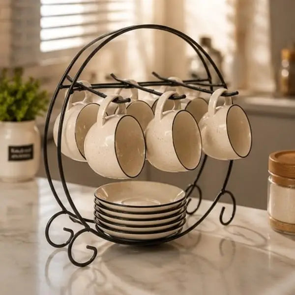 Mug Stand
 Coffee Cup Stand for Kitchen and Dining Table. The design of the suit is very elegant and romantic. perfect style design, exquisite colored glaze, glittering with gold. Price includes shipping cost.