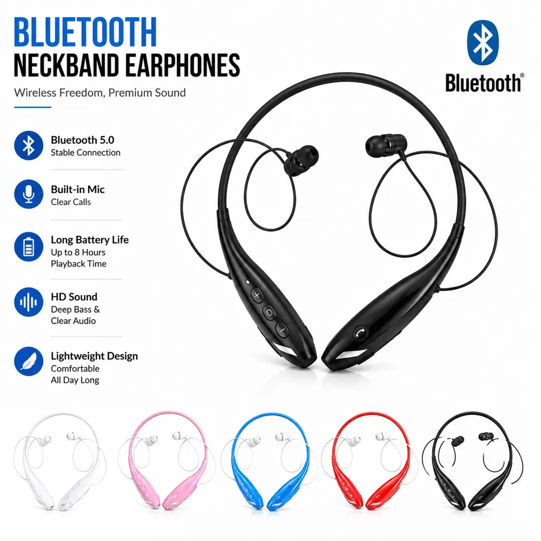 HBS730 Neckband Universal Stereo Bluetooth Handsfree with Mic for All Mobiles Lightweight Wireless Earphone