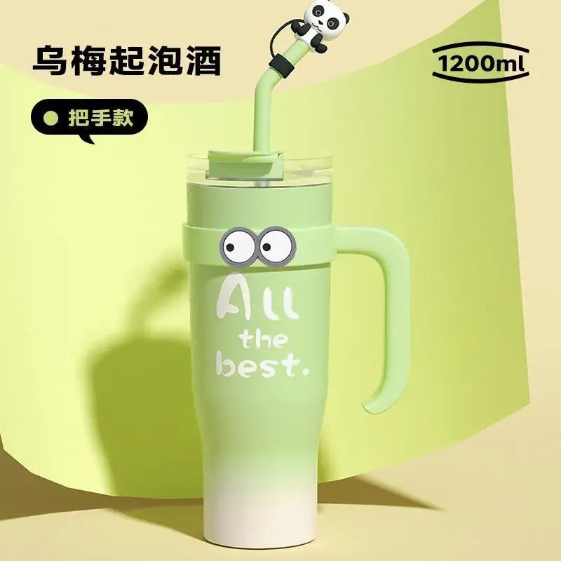 Green Cartoon Ice Thermos 1200ml Straw Cup