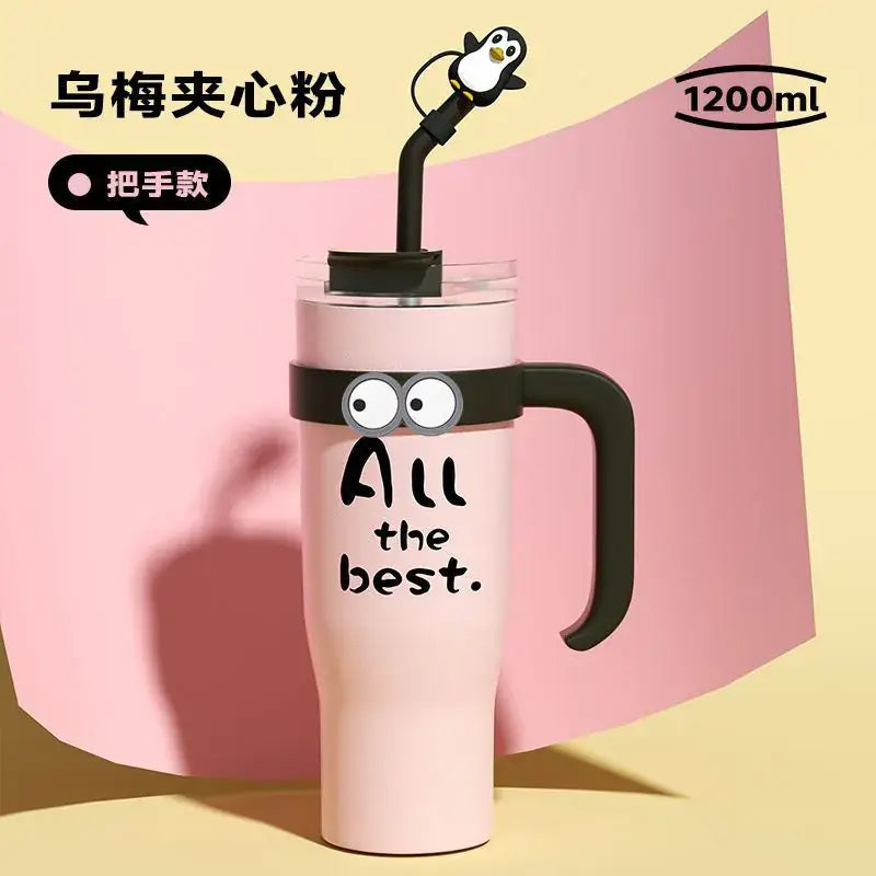 Green Cartoon Ice Thermos 1200ml Straw Cup