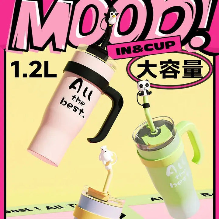 Green Cartoon Ice Thermos 1200ml Straw Cup